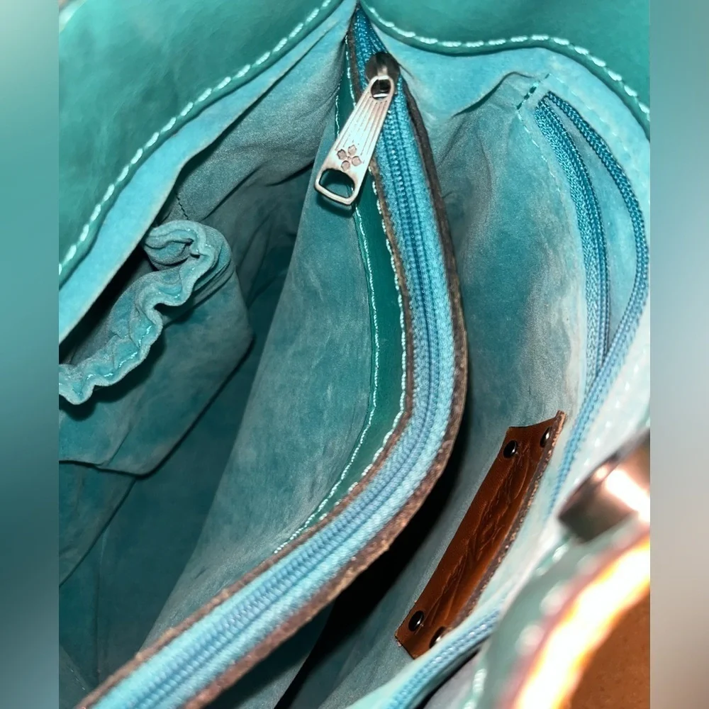 Patricia Nash Octavia Leather Blue Teal & Beige Women's Wicker Woven Tote